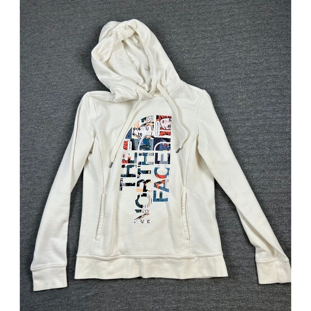 The North Face Women's White Graphic Comic Style Logo Size S/P Hooded Pocket
